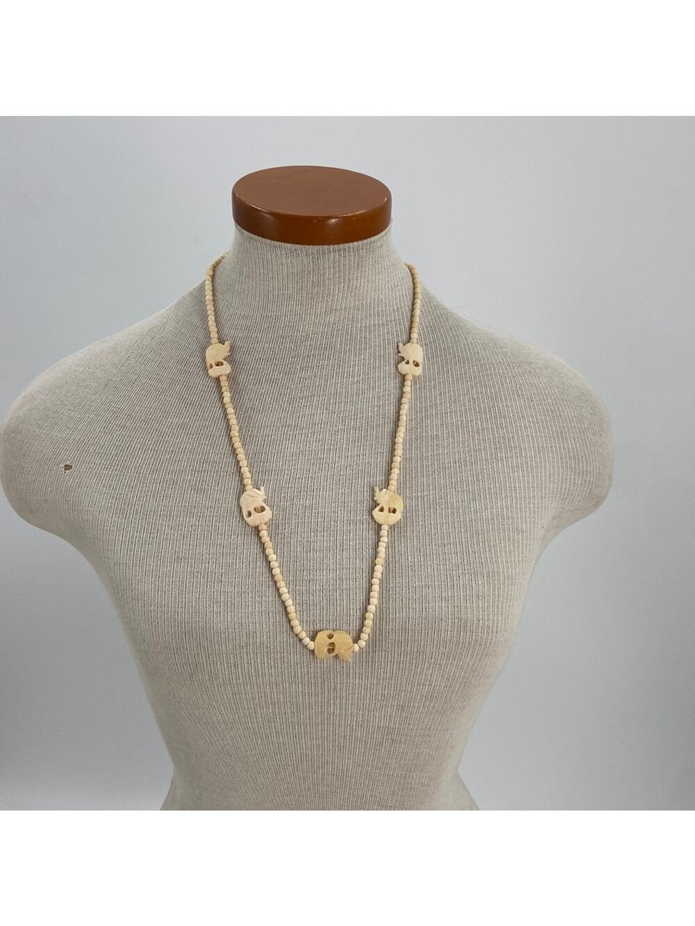 Vintage Bone elephant beaded necklace